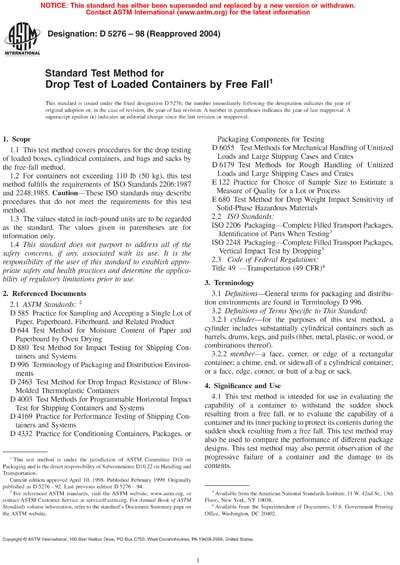 drop test standards|ASTM D5276: Drop Test of Loaded Containers .